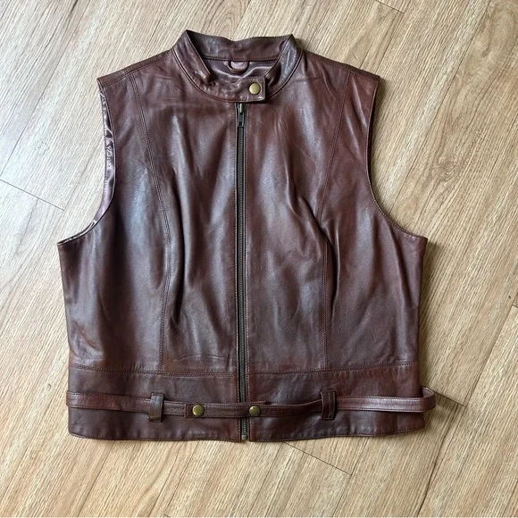 Cabi Brown Leather Belted Vest - Picture 1 of 6